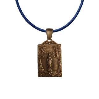 Vintage Bronze Grotto Madonna Medal with Two Shields