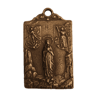 Vintage Bronze Grotto Madonna Medal with Two Shields
