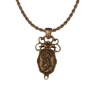 Vintage Bronze Mary Undoer of Knots Center, Knotted Border