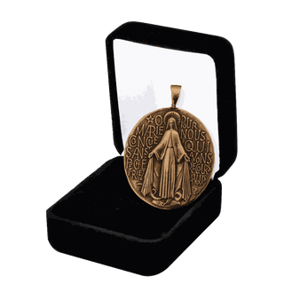 Vintage Bronze French Miraculous Medal, Large Oval