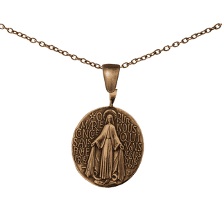 Vintage Bronze French Miraculous Medal, Large Oval