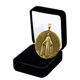 Vintage Yellow Bronze French Miraculous Medal, Large Oval