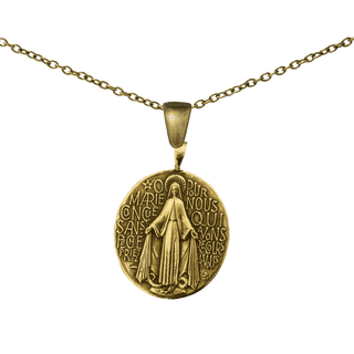 Vintage Yellow Bronze French Miraculous Medal, Large Oval