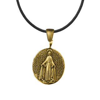 Vintage Yellow Bronze French Miraculous Medal, Large Oval