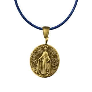 Vintage Yellow Bronze French Miraculous Medal, Large Oval