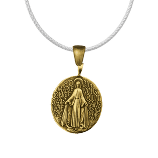 Vintage Yellow Bronze French Miraculous Medal, Large Oval