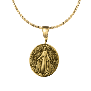 Vintage Yellow Bronze French Miraculous Medal, Large Oval