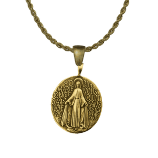 Vintage Yellow Bronze French Miraculous Medal, Large Oval