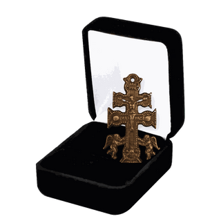 Vintage Bronze Caravaca Cross with Angels, Finely Detailed