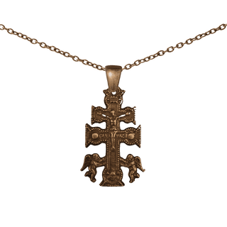 Vintage Bronze Caravaca Cross with Angels, Finely Detailed