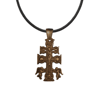 Vintage Bronze Caravaca Cross with Angels, Finely Detailed