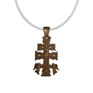 Vintage Bronze Caravaca Cross with Angels, Finely Detailed