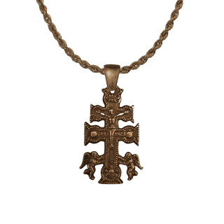 Vintage Bronze Caravaca Cross with Angels, Finely Detailed