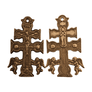 Vintage Bronze Caravaca Cross with Angels, Finely Detailed