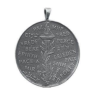 Vintage White Bronze Pax Peace Medal, Doves and Many Tongues — reverse