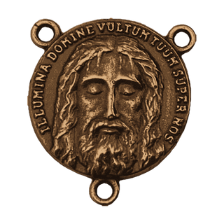 Vintage Bronze Holy Face Rosary Center, Two Sided
