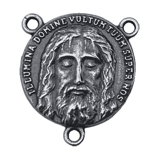 Vintage Sterling Silver Holy Face Rosary Center, Two Sided
