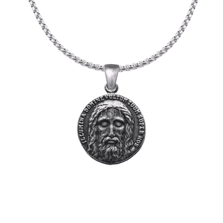 Vintage White Bronze Holy Face of Jesus Medal, Two-Sided