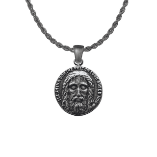 Vintage White Bronze Holy Face of Jesus Medal, Two-Sided