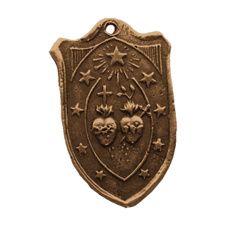 Vintage Bronze St. Michael Shield Medal, Two Hearts — reverse