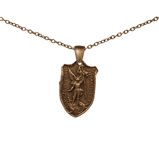 Vintage Bronze St. Michael Shield Medal, Two Hearts