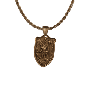 Vintage Bronze St. Michael Shield Medal, Two Hearts
