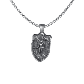 Vintage Sterling Silver St. Michael Shield Medal, Two Hearts