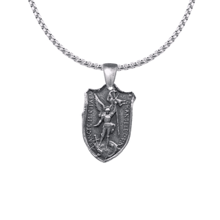 Vintage Sterling Silver St. Michael Shield Medal, Two Hearts