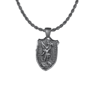 Vintage Sterling Silver St. Michael Shield Medal, Two Hearts