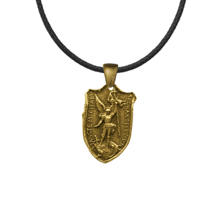 Vintage Yellow Bronze St. Michael Shield Medal, Two Hearts