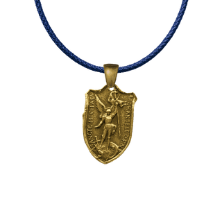 Vintage Yellow Bronze St. Michael Shield Medal, Two Hearts