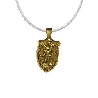 Vintage Yellow Bronze St. Michael Shield Medal, Two Hearts
