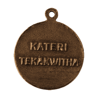 Vintage Bronze St. Kateri Tekakwitha Medal, Lily of the Mohawks — reverse
