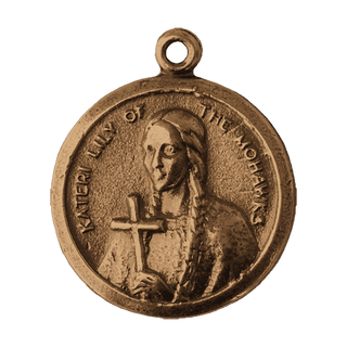 Vintage Bronze St. Kateri Tekakwitha Medal, Lily of the Mohawks