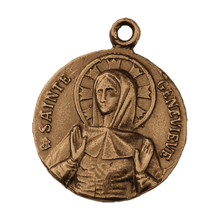 Vintage Bronze Sainte Genevieve Medal, Sheep and Roses