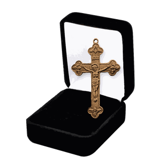Vintage Bronze Mission Souvenir Crucifix, Budded Ends
