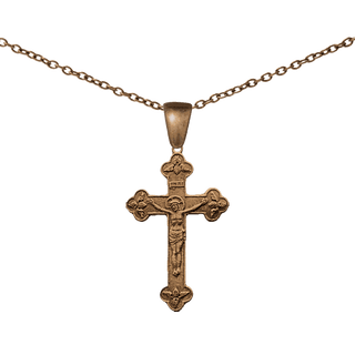 Vintage Bronze Mission Souvenir Crucifix, Budded Ends