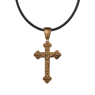 Vintage Bronze Mission Souvenir Crucifix, Budded Ends