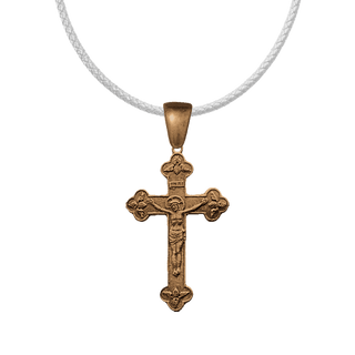 Vintage Bronze Mission Souvenir Crucifix, Budded Ends