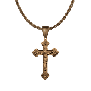 Vintage Bronze Mission Souvenir Crucifix, Budded Ends