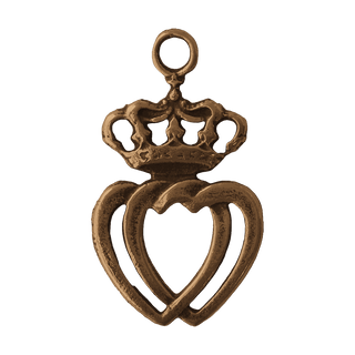 Vintage Bronze Twin Hearts and Crown Pendant
