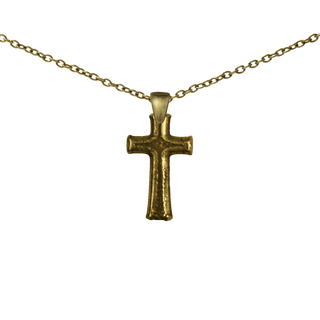 Vintage Yellow Bronze Tiny Textured Cross Bead