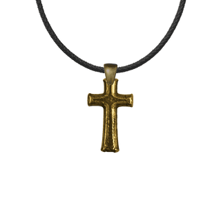 Vintage Yellow Bronze Tiny Textured Cross Bead