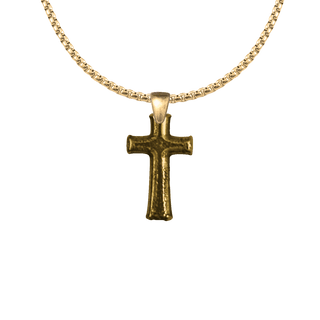 Vintage Yellow Bronze Tiny Textured Cross Bead