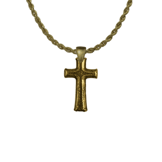 Vintage Yellow Bronze Tiny Textured Cross Bead