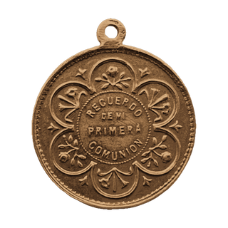 Vintage Bronze First Communion Medal, Christ and St. John — reverse