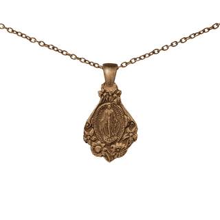 Vintage Bronze Mary with Flowers Miraculous Medal