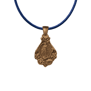 Vintage Bronze Mary with Flowers Miraculous Medal