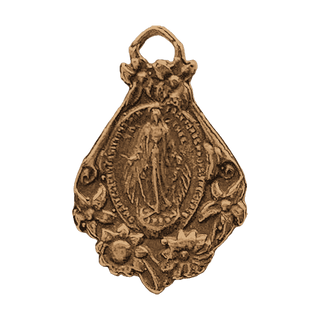 Vintage Bronze Mary with Flowers Miraculous Medal