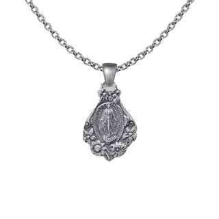 Vintage Sterling Silver Mary with Flowers Miraculous Medal